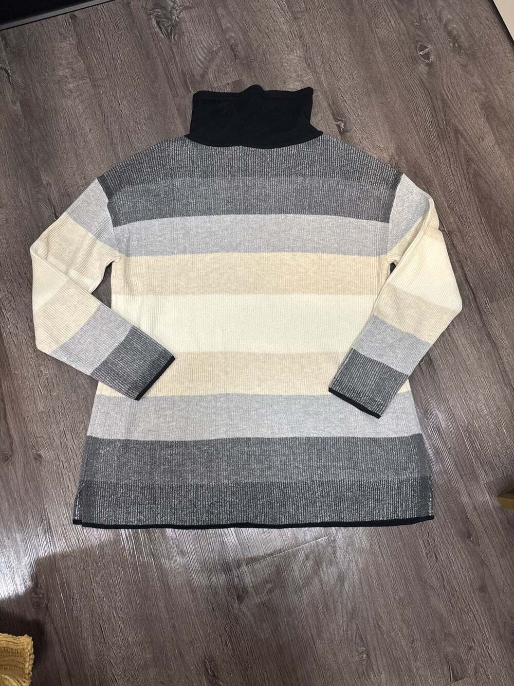 T by Talbots Gray Multi Cowl Neck Knit Tunic Sweater Size XL